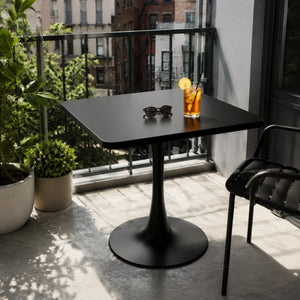English Elm Square Tulip Pedestal Dining Table Mid Century Modern Bistro Style for Small Spaces Black W2641P499881