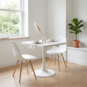 English Elm Square Tulip Pedestal Dining Table Mid Century Modern Bistro Style for Small Spaces White W2641P499882