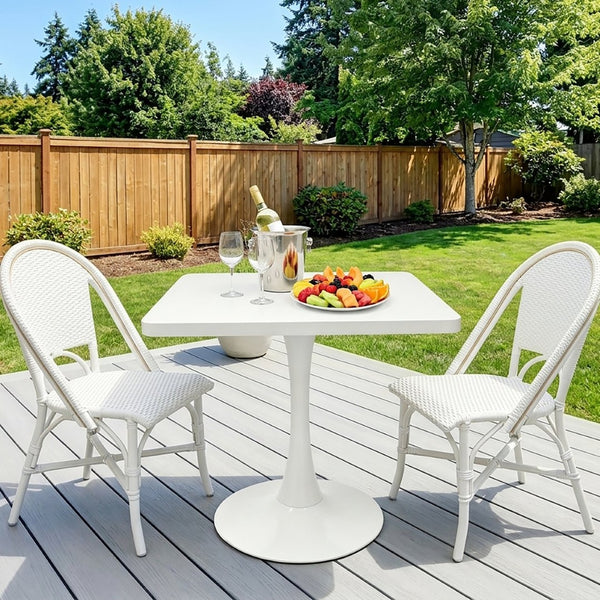 English Elm Square Tulip Pedestal Dining Table Mid Century Modern Bistro Style for Small Spaces White W2641P499882