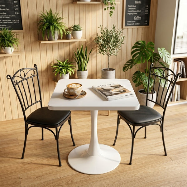 English Elm Square Tulip Pedestal Dining Table Mid Century Modern Bistro Style for Small Spaces White W2641P499882