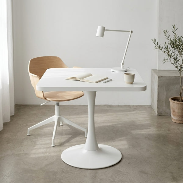 English Elm Square Tulip Pedestal Dining Table Mid Century Modern Bistro Style for Small Spaces White W2641P499882