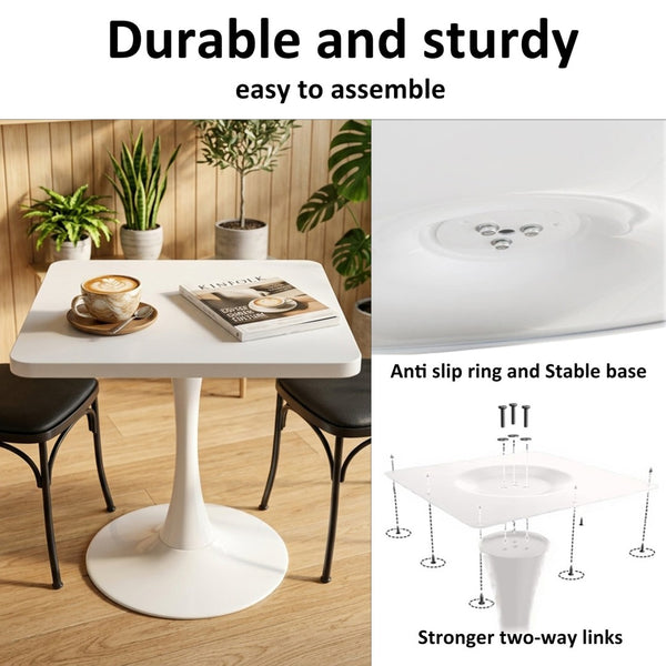 English Elm Square Tulip Pedestal Dining Table Mid Century Modern Bistro Style for Small Spaces White W2641P499882