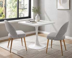 English Elm Square Tulip Pedestal Dining Table Mid Century Modern Bistro Style for Small Spaces White W2641P499882