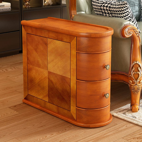 English Elm Wood Slim Nightstand with Two Drawers Vintage Walnut Finish Fully Assembled Bedside Table W2641P504450