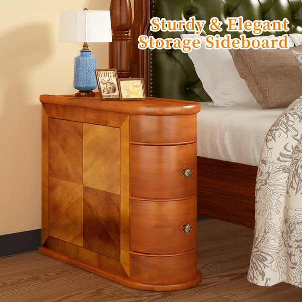 English Elm Wood Slim Nightstand with Two Drawers Vintage Walnut Finish Fully Assembled Bedside Table W2641P504450