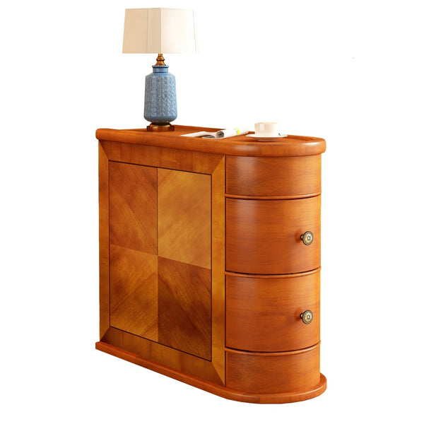 English Elm Wood Slim Nightstand with Two Drawers Vintage Walnut Finish Fully Assembled Bedside Table W2641P504450