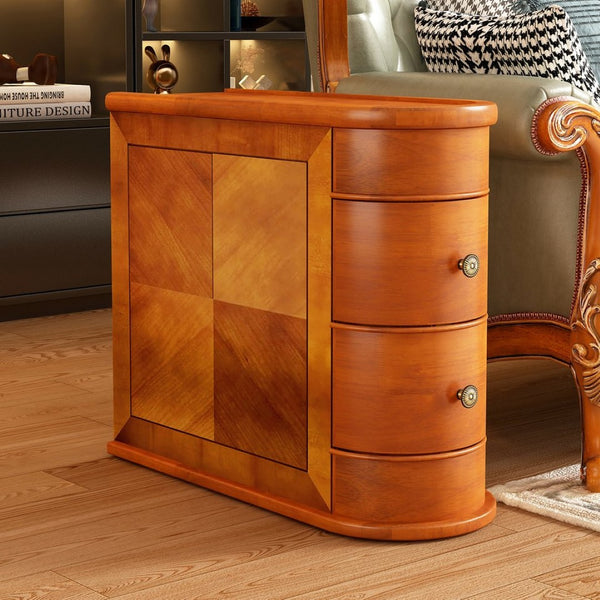 English Elm Wood Slim Nightstand with Two Drawers Vintage Walnut Finish Fully Assembled Bedside Table W2641P504450