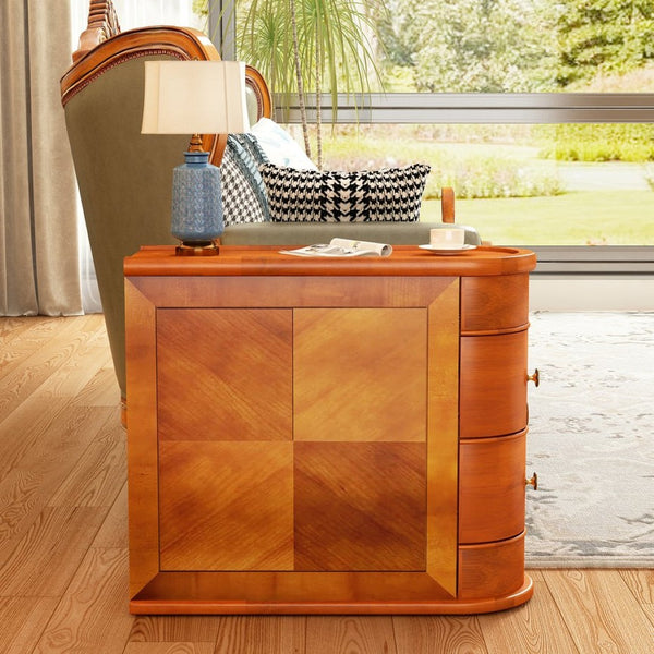 English Elm Wood Slim Nightstand with Two Drawers Vintage Walnut Finish Fully Assembled Bedside Table W2641P504450