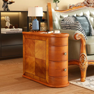 English Elm Wood Slim Nightstand with Two Drawers Vintage Walnut Finish Fully Assembled Bedside Table W2641P504450