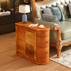 English Elm Wood Slim Nightstand with Two Drawers Vintage Walnut Finish Fully Assembled Bedside Table W2641P504450