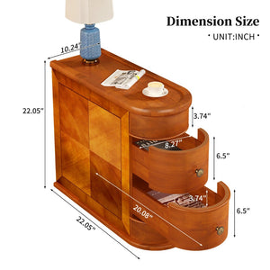 English Elm Wood Slim Nightstand with Two Drawers Vintage Walnut Finish Fully Assembled Bedside Table W2641P504450