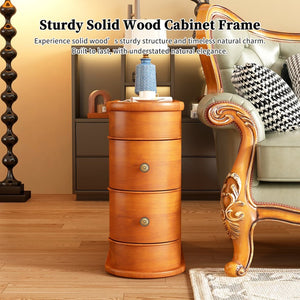 English Elm Wood Slim Nightstand with Two Drawers Vintage Walnut Finish Fully Assembled Bedside Table W2641P504450