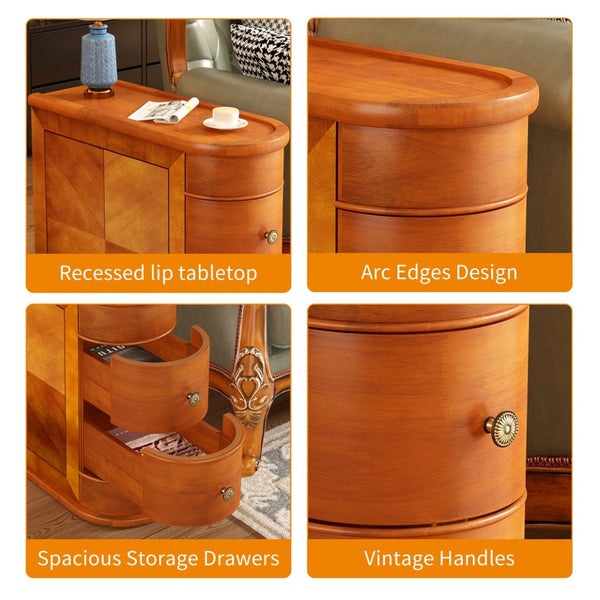 English Elm Wood Slim Nightstand with Two Drawers Vintage Walnut Finish Fully Assembled Bedside Table W2641P504450