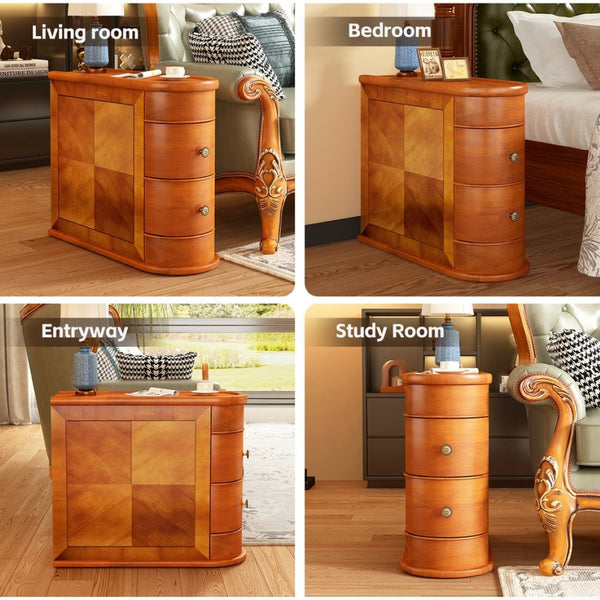 English Elm Wood Slim Nightstand with Two Drawers Vintage Walnut Finish Fully Assembled Bedside Table W2641P504450