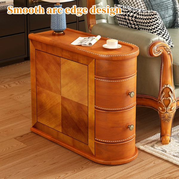 English Elm Wood Slim Nightstand with Two Drawers Vintage Walnut Finish Fully Assembled Bedside Table W2641P504450