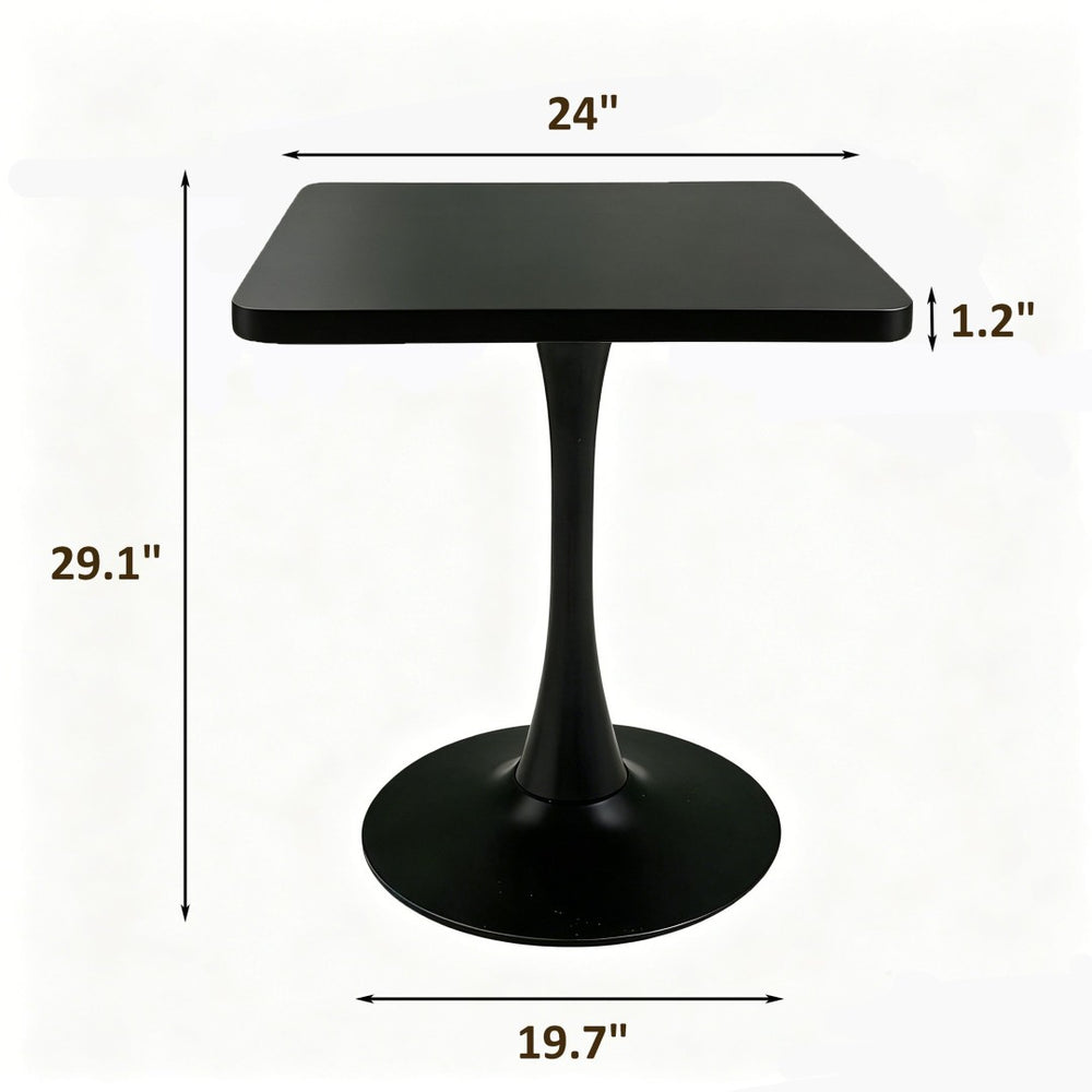English Elm Square Tulip Bistro Table Compact Pedestal Base Mid Century Modern for Studio Kitchens Black W2641P504559