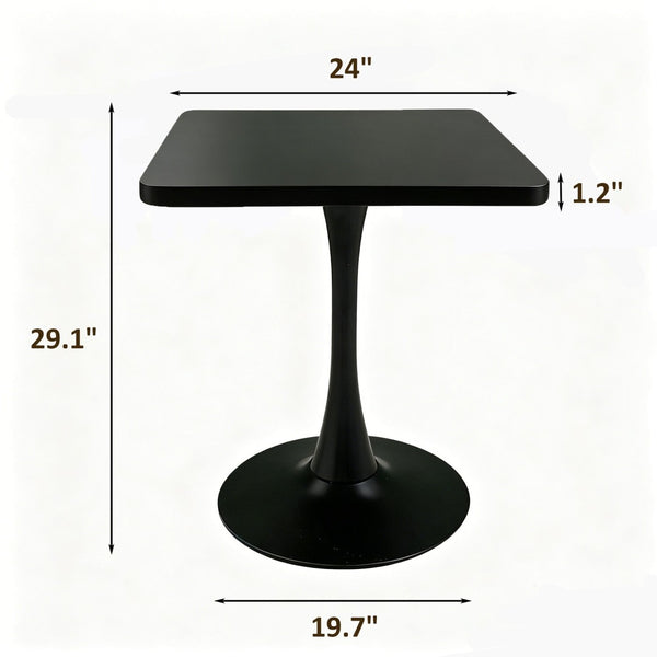 English Elm Square Tulip Bistro Table Compact Pedestal Base Mid Century Modern for Studio Kitchens Black W2641P504559