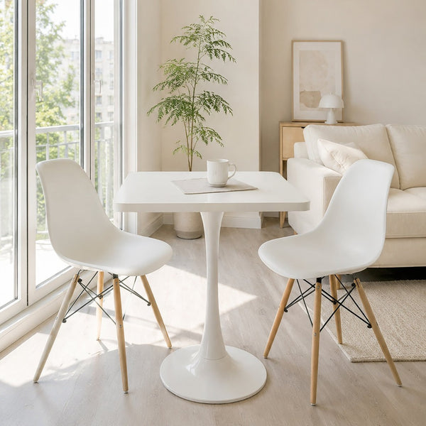 English Elm Square Tulip Bistro Table Compact Pedestal Base Mid Century Modern for Studio Kitchens White W2641P504560