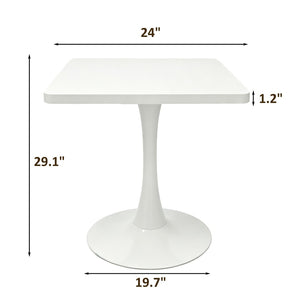 English Elm Square Tulip Bistro Table Compact Pedestal Base Mid Century Modern for Studio Kitchens White W2641P504560