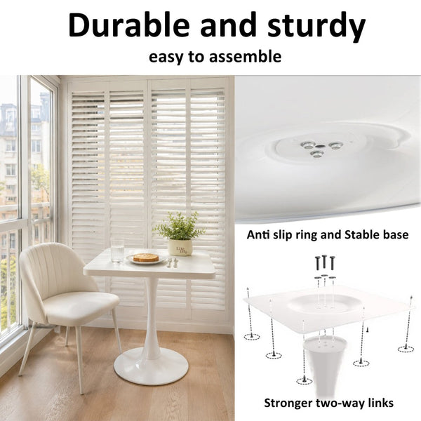 English Elm Square Tulip Bistro Table Compact Pedestal Base Mid Century Modern for Studio Kitchens White W2641P504560