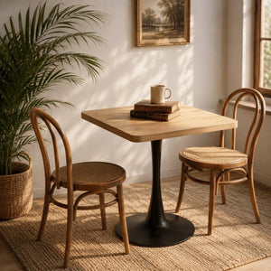 English Elm Square Tulip Bistro Table Compact Pedestal Base Mid Century Modern for Studio Kitchens Natural W2641P504561