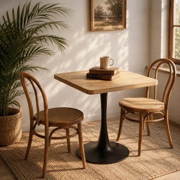 English Elm Square Tulip Bistro Table Compact Pedestal Base Mid Century Modern for Studio Kitchens Natural W2641P504561