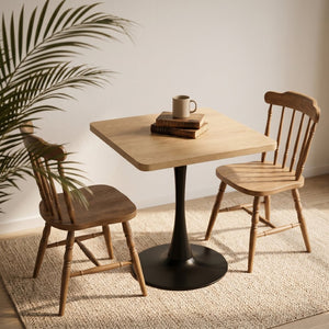 English Elm Square Tulip Bistro Table Compact Pedestal Base Mid Century Modern for Studio Kitchens Natural W2641P504561