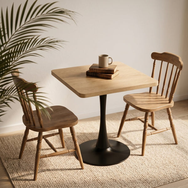 English Elm Square Tulip Bistro Table Compact Pedestal Base Mid Century Modern for Studio Kitchens Natural W2641P504561