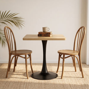 English Elm Square Tulip Bistro Table Compact Pedestal Base Mid Century Modern for Studio Kitchens Natural W2641P504561