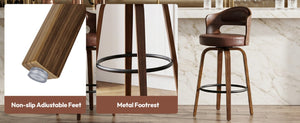 English Elm Bar Stools Set of 2 Mid-Century Swivel Counter Seats with Wood Back PU Leather W2641P525107
