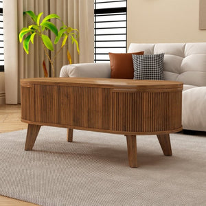 English Elm Fluted Oval Lift Top Coffee Table with Hidden Storage and Warm Walnut Finish W2641P526930