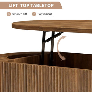 English Elm Fluted Oval Lift Top Coffee Table with Hidden Storage Mid Century Walnut Finish W2641P526931