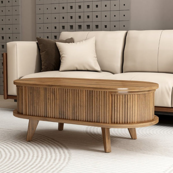 English Elm Fluted Oval Lift Top Coffee Table with Hidden Storage Mid Century Walnut Finish W2641P526931