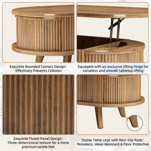English Elm Fluted Oval Lift Top Coffee Table with Hidden Storage Mid Century Walnut Finish W2641P526931