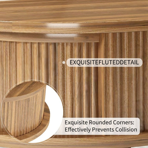 English Elm Fluted Oval Lift Top Coffee Table with Hidden Storage Mid Century Walnut Finish W2641P526931
