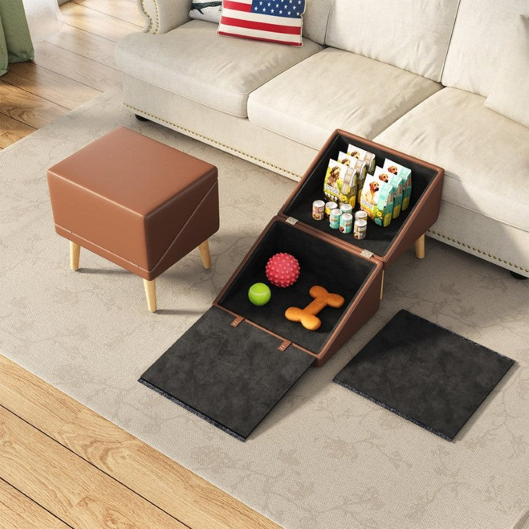 English Elm 3-In-1 Pet Ramp Ottoman with Hidden Storage Compartment for Senior Dogs and Cats W2641P528061