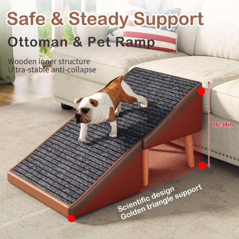 English Elm 3-In-1 Pet Ramp Ottoman with Hidden Storage Compartment for Senior Dogs and Cats W2641P528061