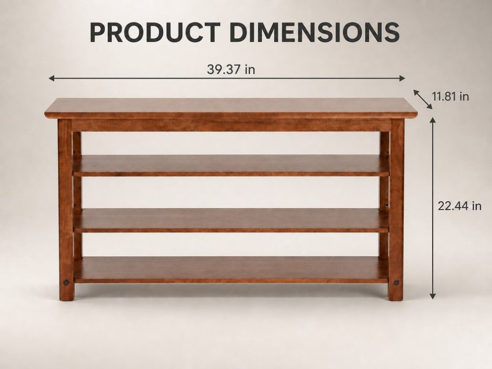 English Elm Solid Rubberwood Entryway Bench with 3 Tier Adjustable Shoe Shelves for Narrow Hallways W2641P558587
