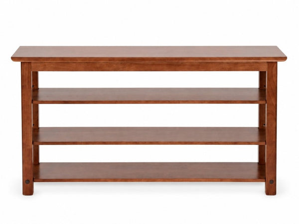 English Elm Solid Rubberwood Entryway Bench with 3 Tier Adjustable Shoe Shelves for Narrow Hallways W2641P558587