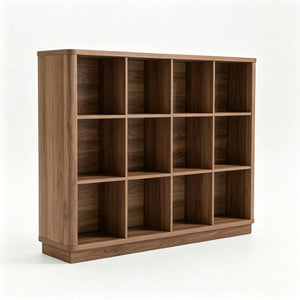English Elm Book Shelf 12 Cube Walnut Organizer with Curved Edges for Living Room or Bedroom W2641P562763