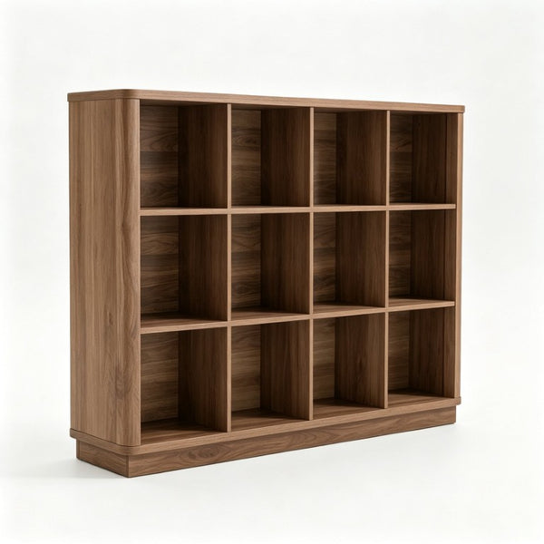 English Elm Book Shelf 12 Cube Walnut Organizer with Curved Edges for Living Room or Bedroom W2641P562763