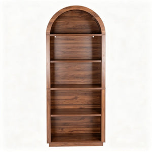 English Elm Arched Walnut Bookcase 75 Inch Tall Five Tier Open Display Shelf for Modern Living Spaces W2641P562764