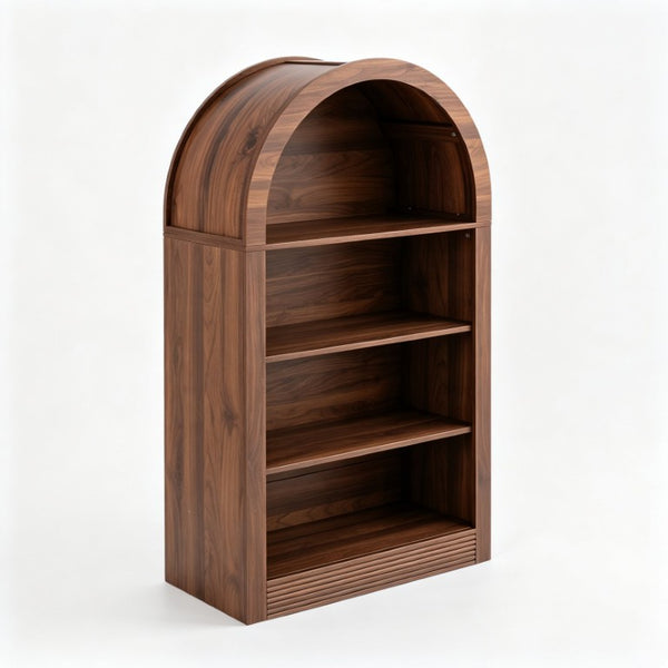 English Elm Arched 4-Tier Walnut Bookcase with Open Shelving for Living Room or Home Office W2641P562765