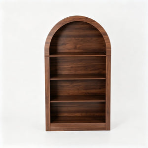 English Elm Arched 4-Tier Walnut Bookcase with Open Shelving for Living Room or Home Office W2641P562765