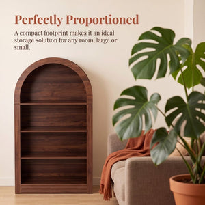 English Elm Arched 4-Tier Walnut Bookcase with Open Shelving for Living Room or Home Office W2641P562765