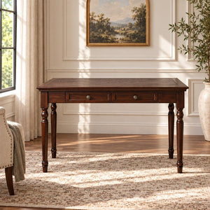 English Elm Writing Desk Solid Pine Walnut Finish French Country Style with Two Storage Drawers W2641P562766