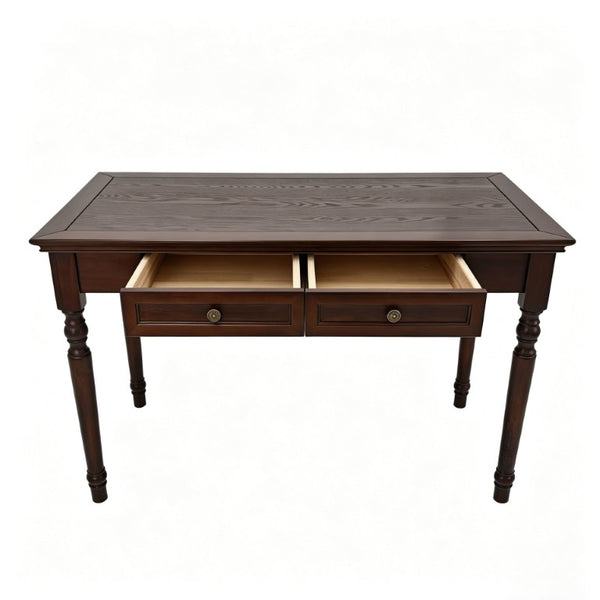 English Elm Writing Desk Solid Pine Walnut Finish French Country Style with Two Storage Drawers W2641P562766