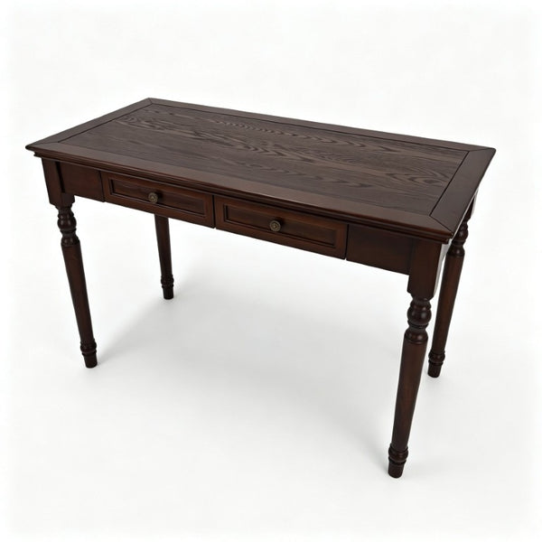English Elm Writing Desk Solid Pine Walnut Finish French Country Style with Two Storage Drawers W2641P562766