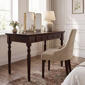 English Elm Writing Desk Solid Pine Walnut Finish French Country Style with Two Storage Drawers W2641P562766