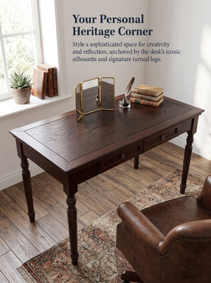 English Elm Writing Desk Solid Pine Walnut Finish French Country Style with Two Storage Drawers W2641P562766